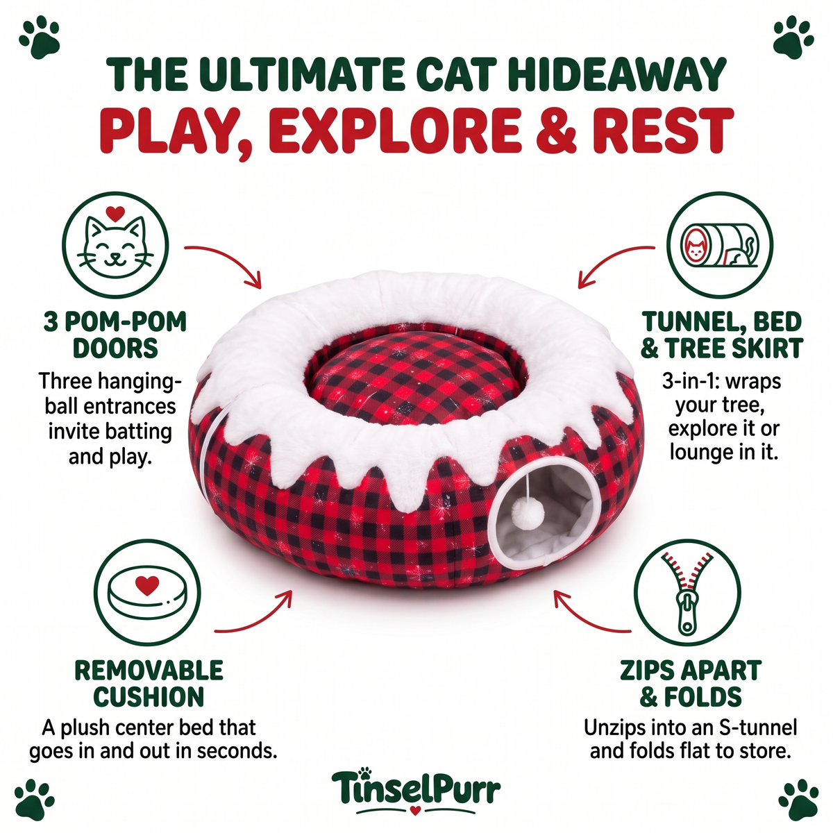 Christmas Tree Cat Tunnel Tinselpurr™